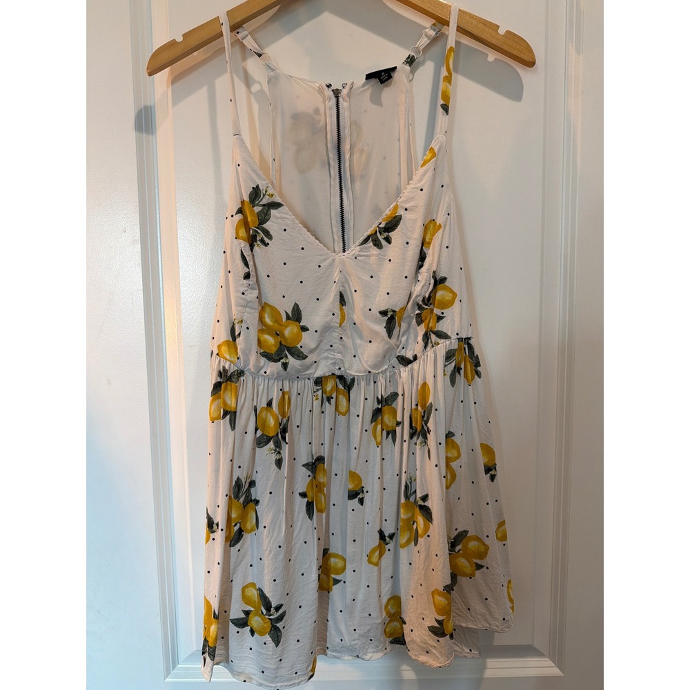 Torrid Lemon Polka Dot Babydoll Cami Top Size 2 White Yellow Sleeveless Zipper